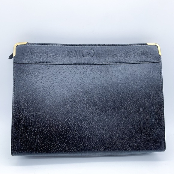 Valentino Garavani Top Zip Leather Clutch Bag in Black - Picture 3 of 12
